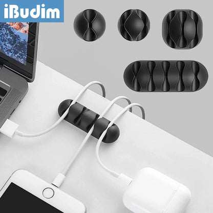 iBudim Cable Organizer Silicone Cable Winder for Desktop Wall Cable Management Clips for Computer Wire Mouse Keyboard Headphone