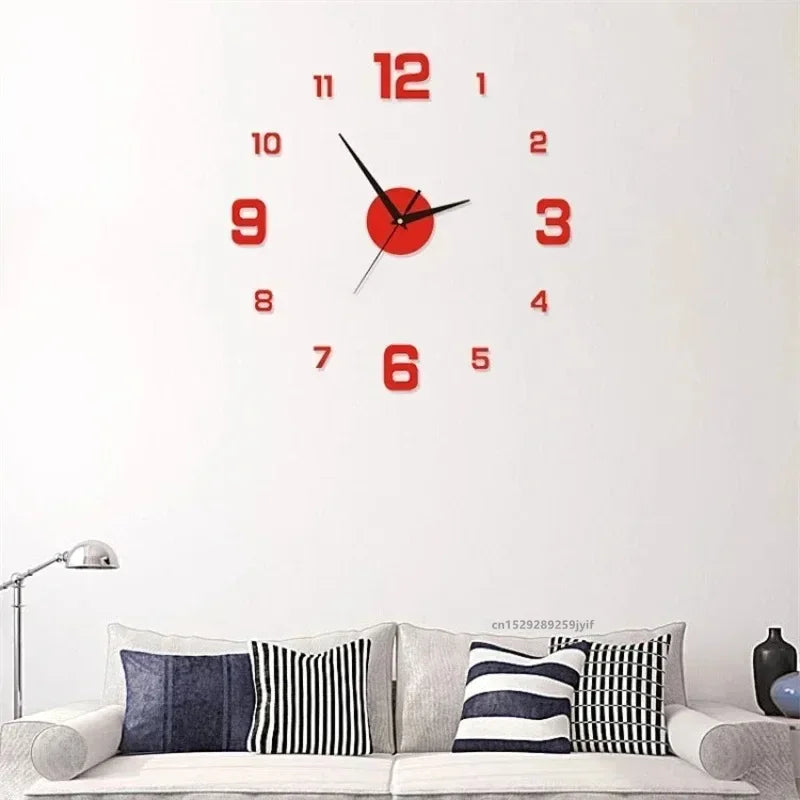 3D Acrylic Mirror Wall Clock Sticker – 40CM DIY Quartz Home Decor