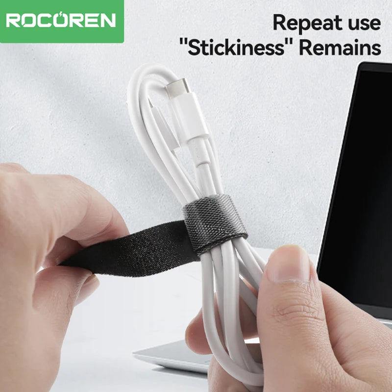 Rocoren Cable Organizer Hand Tearing Cable Winder Reusable USB Cable Management For Phone Earphone Mouse Cord Holder Protection