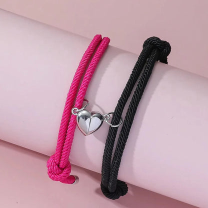 2 Pice Color Black White Hand Rope Love Magnetic Couple Good Friend Good Brother Party Student Travel Fashion Elegant Silver Mul