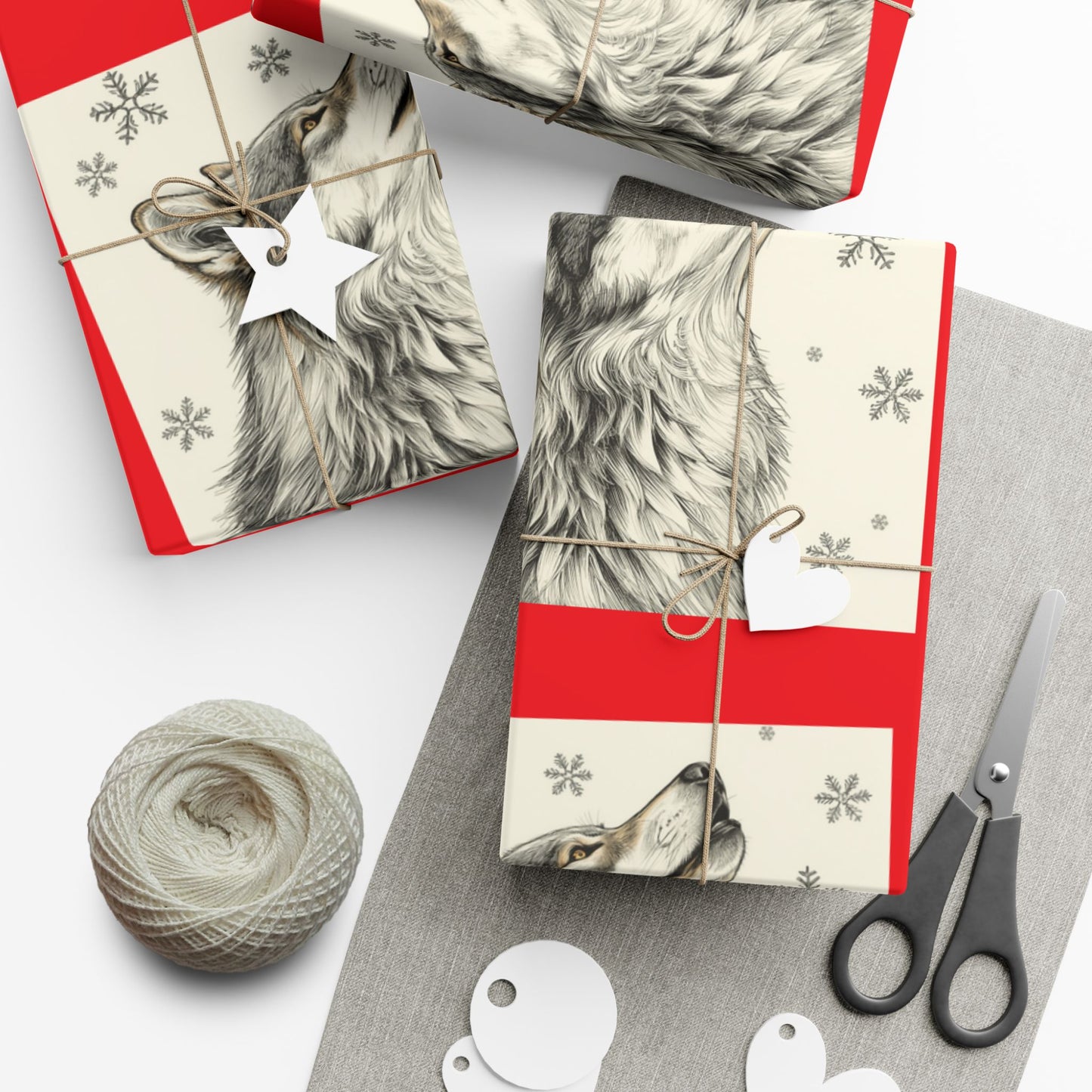 Gift Wrap Paper — Cozy Red & Cream Reindeer Pattern (Holiday Wrapping)