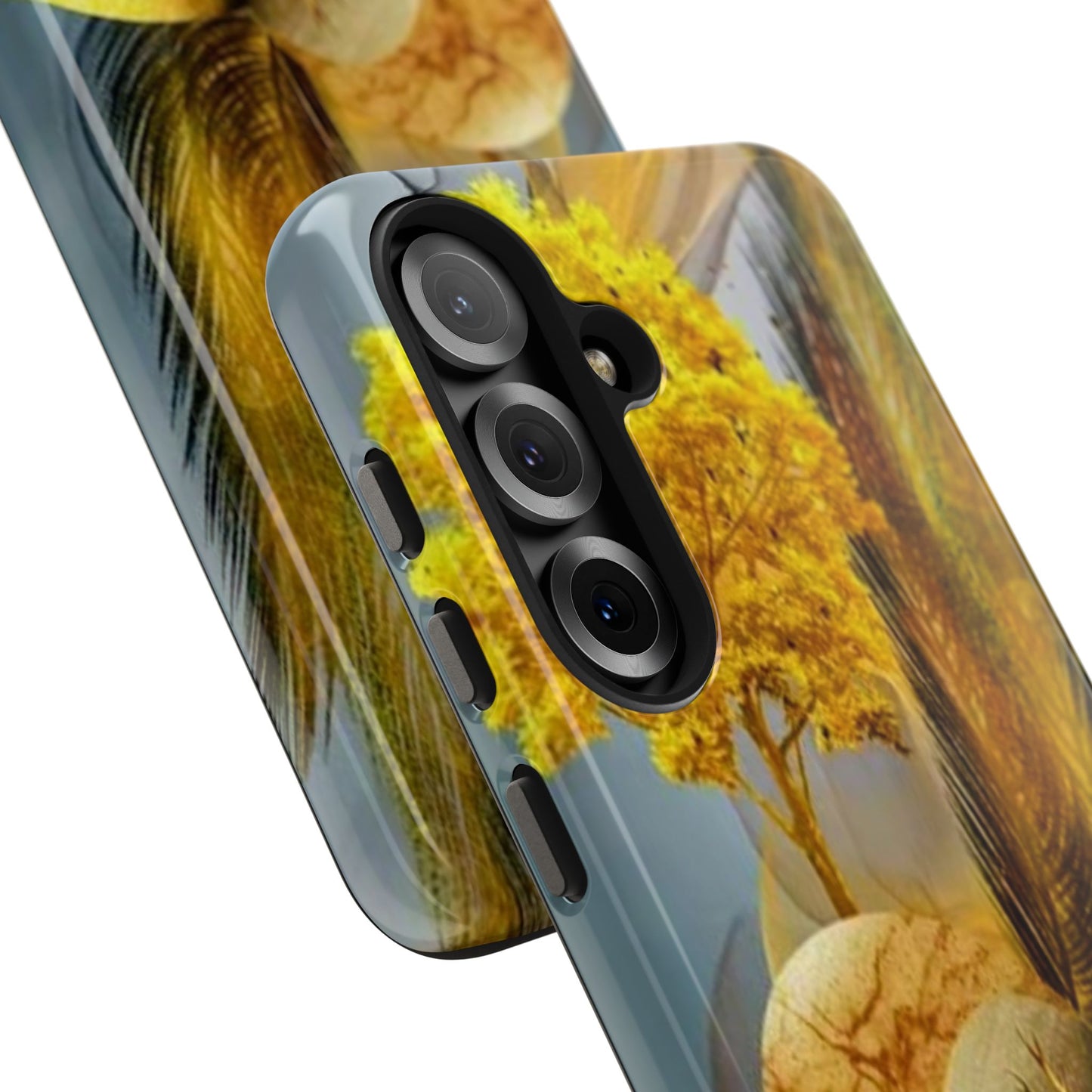 Artistic Golden Forest Phone Case — Deer & Pebble Landscape Tough Case
