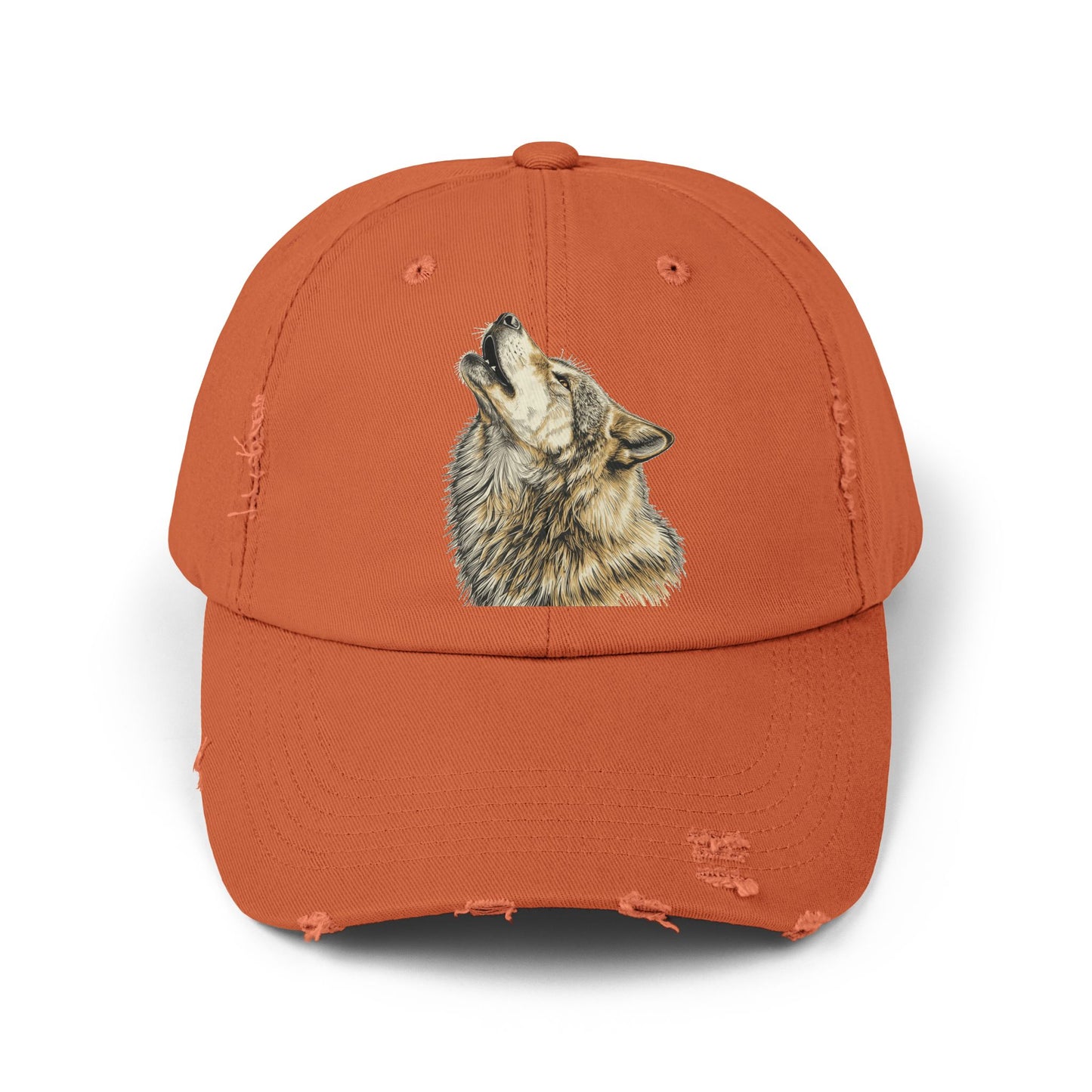 Howling Wolf Distressed Cap — Rustic Animal Dad Hat