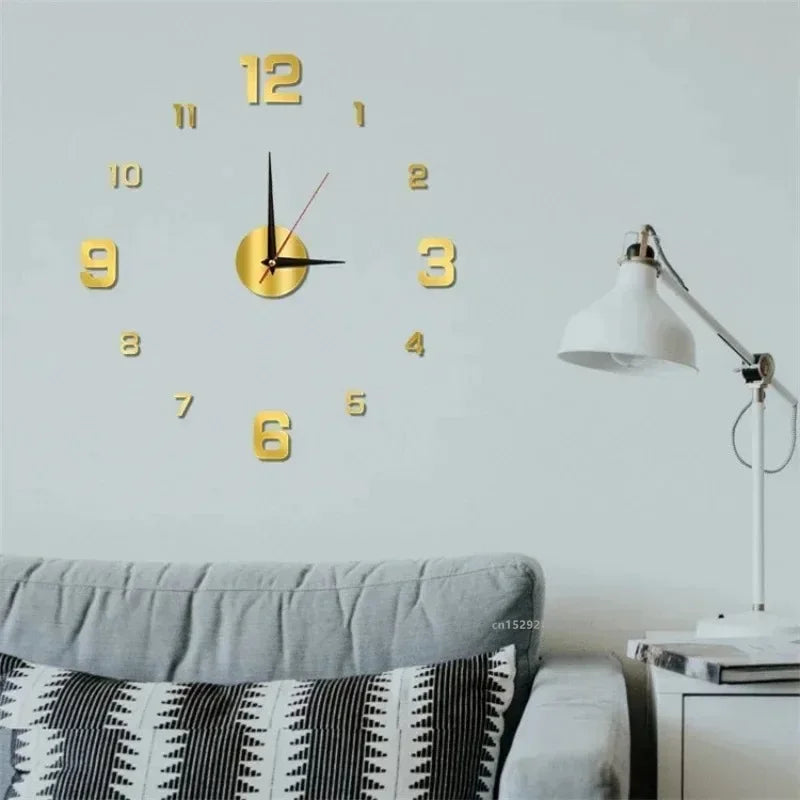 3D Acrylic Mirror Wall Clock Sticker – 40CM DIY Quartz Home Decor
