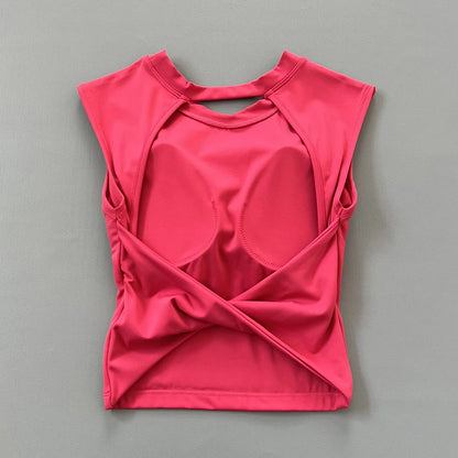 Sexy short backless fixed chest pad sports T-shirt vest women&