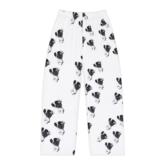 Puppy Print Pajama Pants — Women's Cozy Black & White Sleepwear