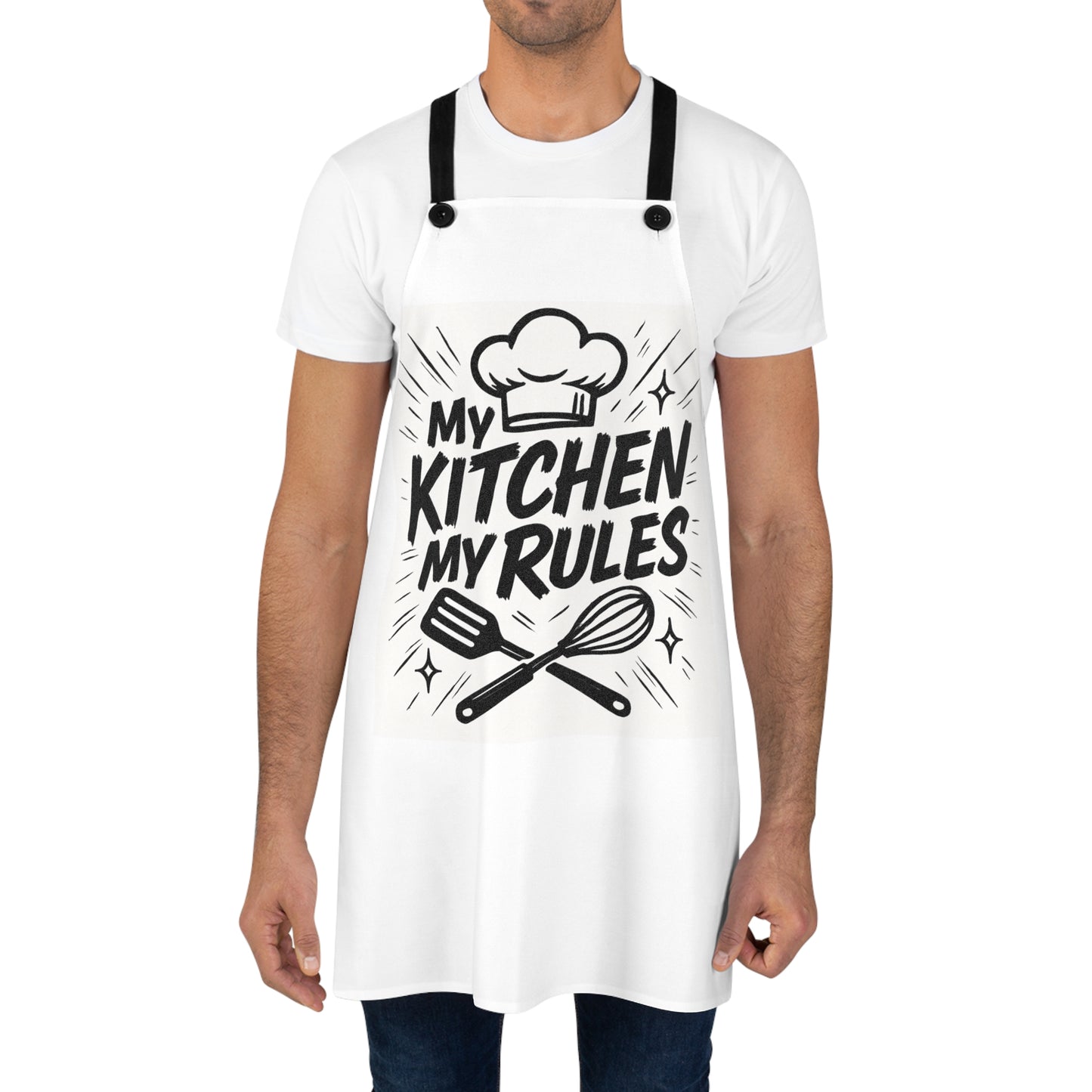 My Kitchen My Rules Apron — Chef Hat & Utensils Black & White Cooking Apron
