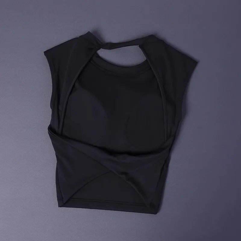 Sexy short backless fixed chest pad sports T-shirt vest women&