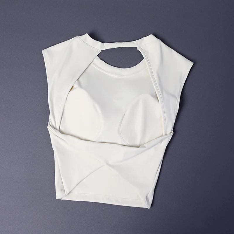 Sexy short backless fixed chest pad sports T-shirt vest women&
