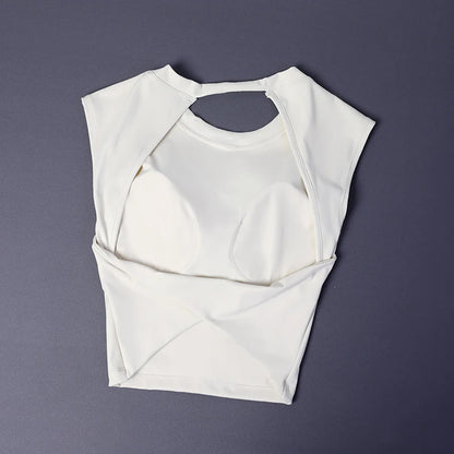 Sexy short backless fixed chest pad sports T-shirt vest women&