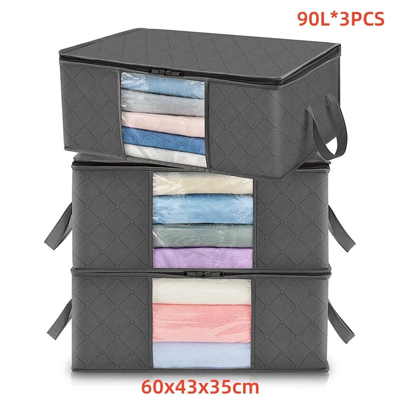 Large Capacity Clothes Storage Bag Organizer With Reinforced Handle Suitable For Blankets Bedding Foldable With Sturdy Zipper