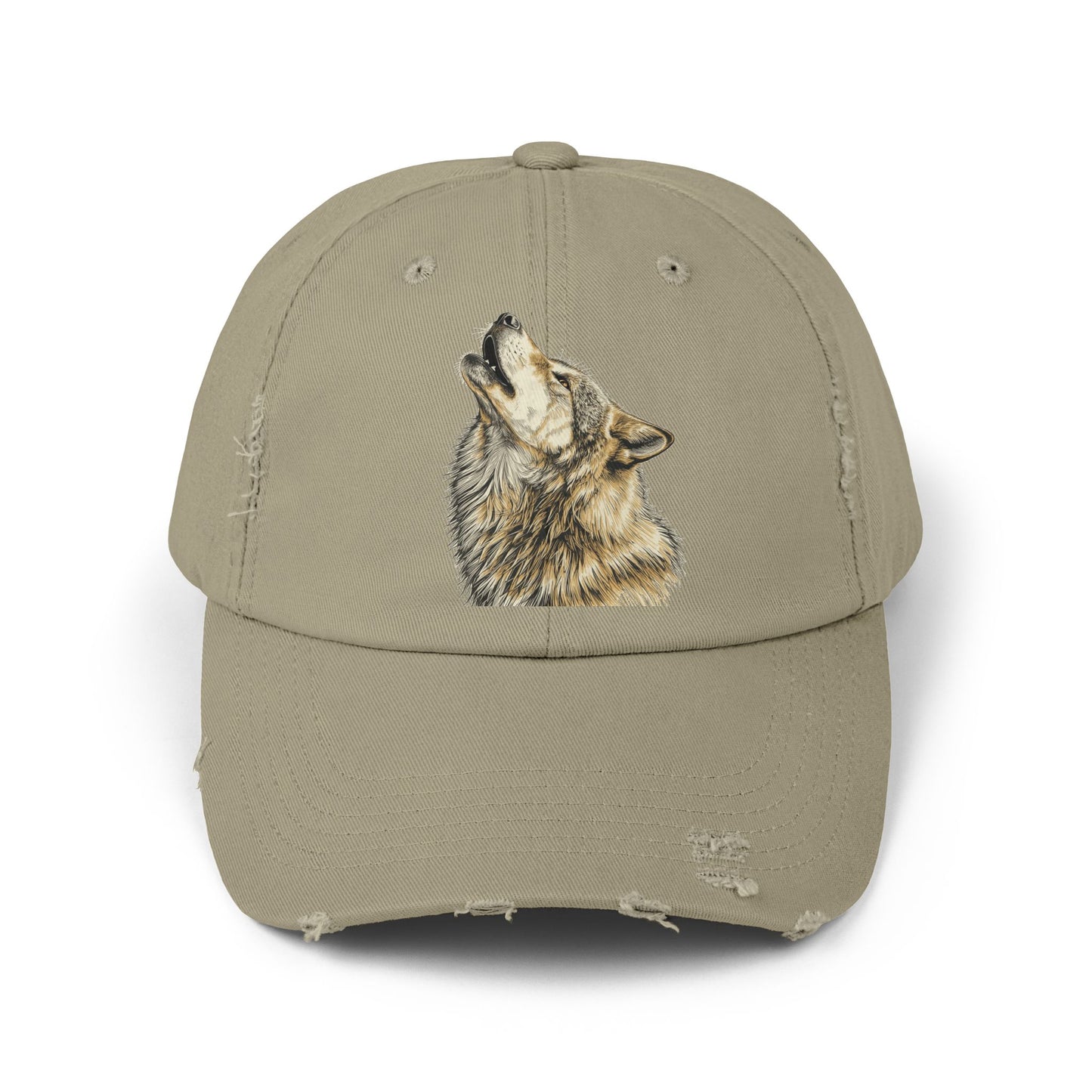 Howling Wolf Distressed Cap — Rustic Animal Dad Hat