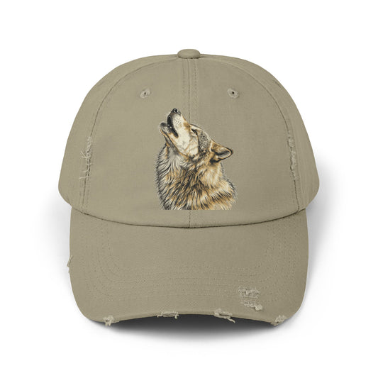Howling Wolf Distressed Cap — Rustic Animal Dad Hat