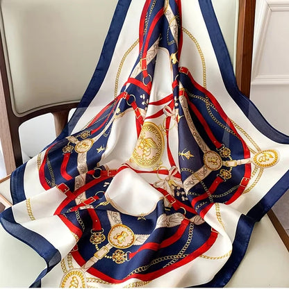 SIMPLEJEWEL 70cm Silk Square Scarf Women Satin Bandana Print Scarves Head Band Fashion Lady Hair Shawl Wrap Neckerchief Hijab
