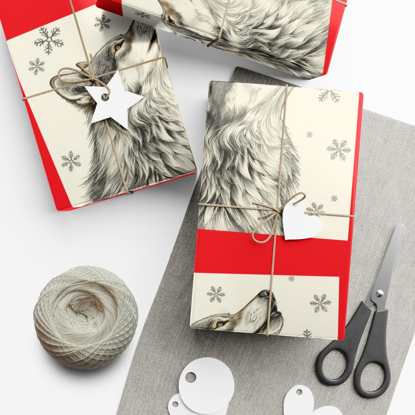Gift Wrap Paper — Cozy Red & Cream Reindeer Pattern (Holiday Wrapping)