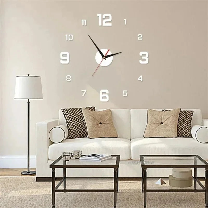 3D Acrylic Mirror Wall Clock Sticker – 40CM DIY Quartz Home Decor