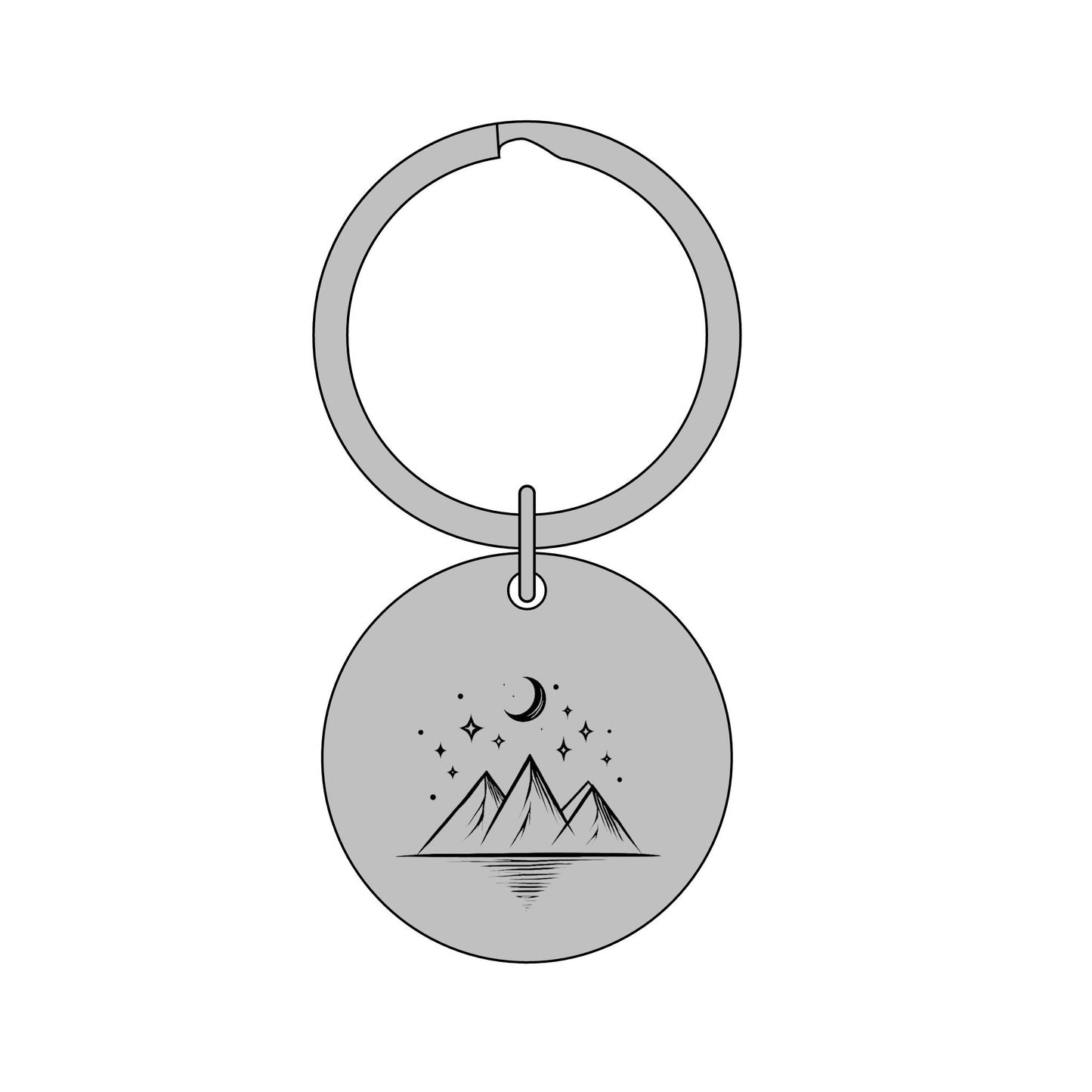 Round Stainless Steel Keychain — Engraved Dark Fantasy Knight / Mountain Night Design