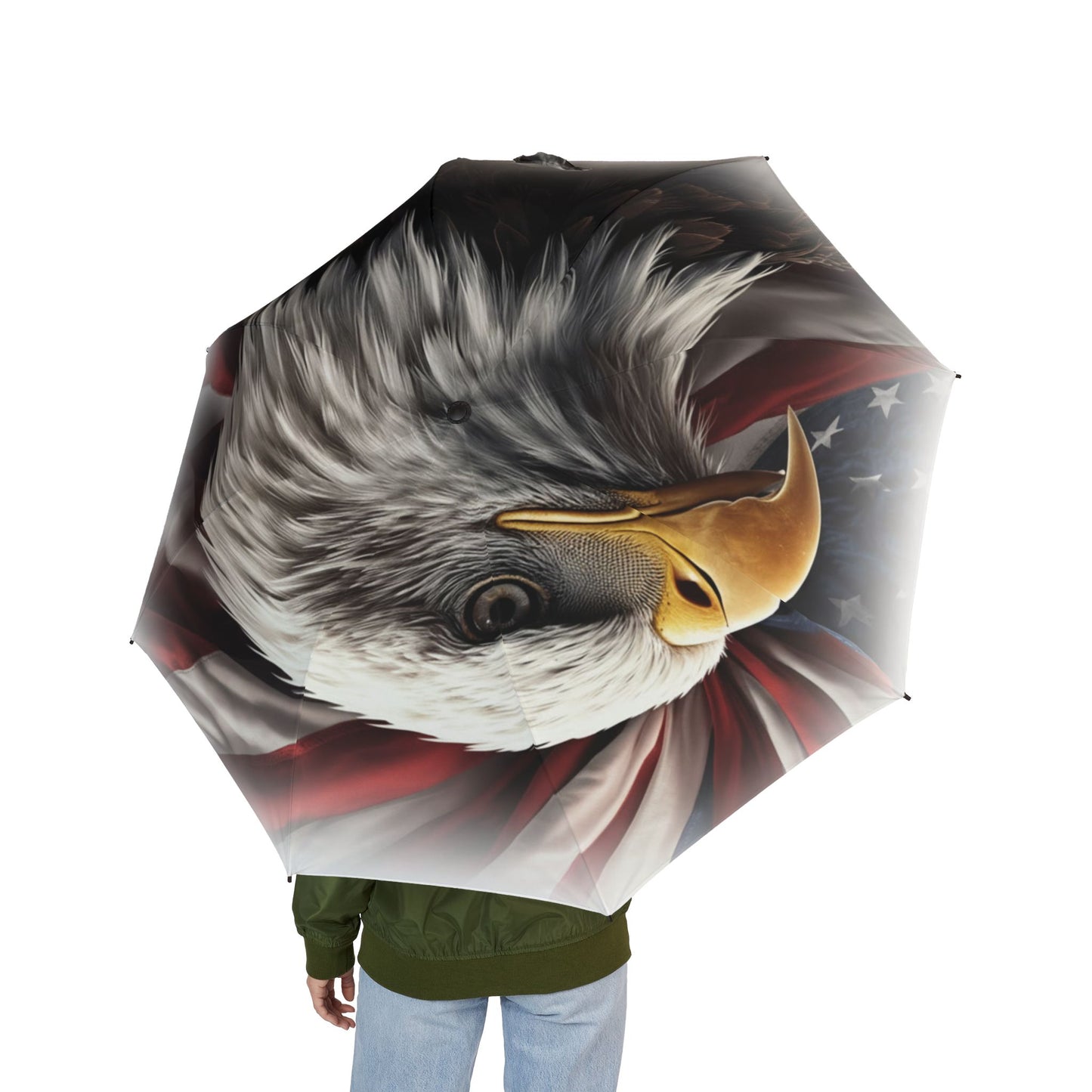 Semi-Automatic Foldable Umbrella — Painterly Eagle Flag Design
