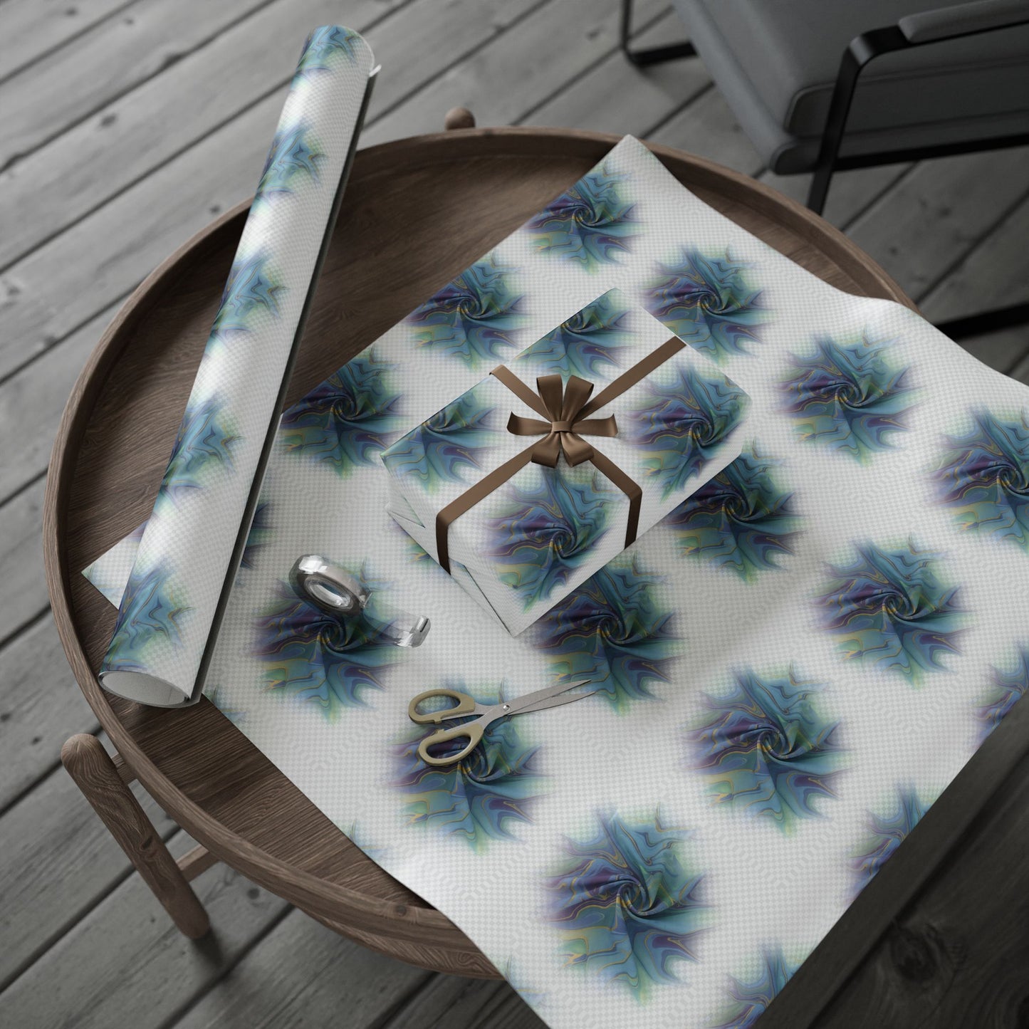 Wrapping Paper Roll — Iridescent Marble Swirl Pattern