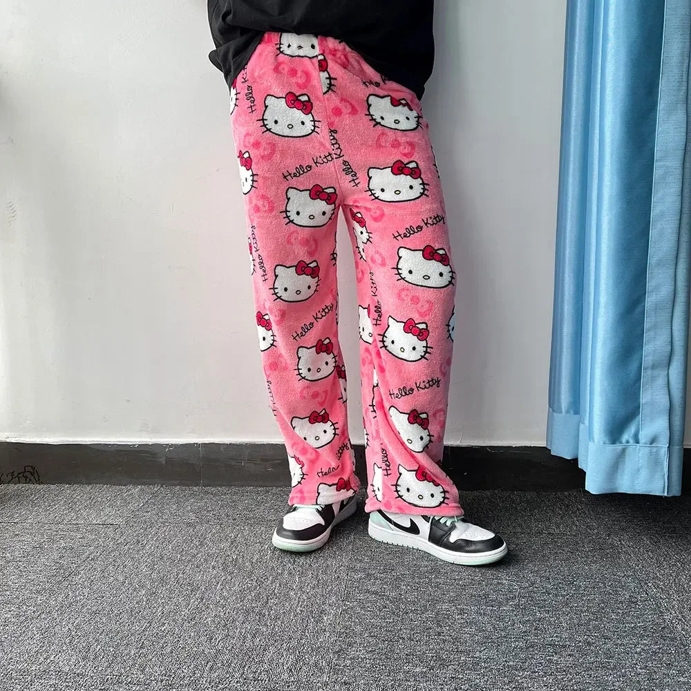 Sanrio My Melody Kawaii Hello Kitty Flannel Pajamas Pink Women&