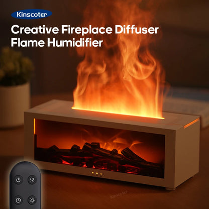 Creative Fireplace Air Humidifier Waterless Auto-Off Aroma Essential Oil Diffuser with LED Light &amp; Remote Control for Home Gift