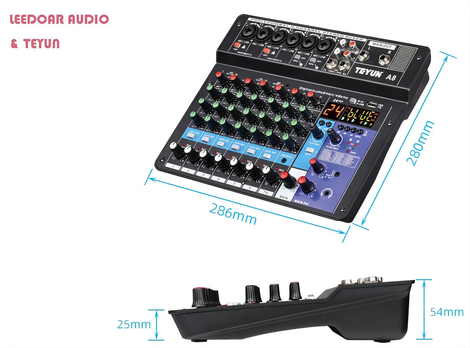 TEYUN 8 6 4 Channel DJ Sound Mixing Table 24 DSP Effect Audio Mixer Bluetooth PC USB Play Recording 48V Contoller Mixing Console