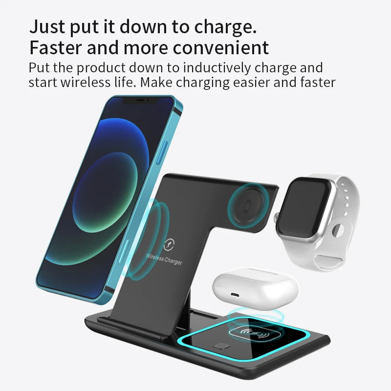 30W 3 in 1 Foldable LED Fast Wireless Charger Stand For iPhone 15 14 13 12 Apple Watch Airpods Pro iWatch 8 7 Charging Station