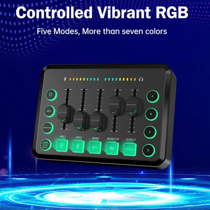 Gaming Audio Mixer,Rechargeable Audio Interface RGB Mixer with XLR Microphone Interface,48V Phantom Power,for Podcast/Recording