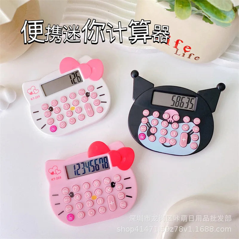 Sanrio Kawayi Hello Kitty Cute Kuromi Calculator Cartoon Cat Head Counting Portable Mini Computer Student Stationery Supplies