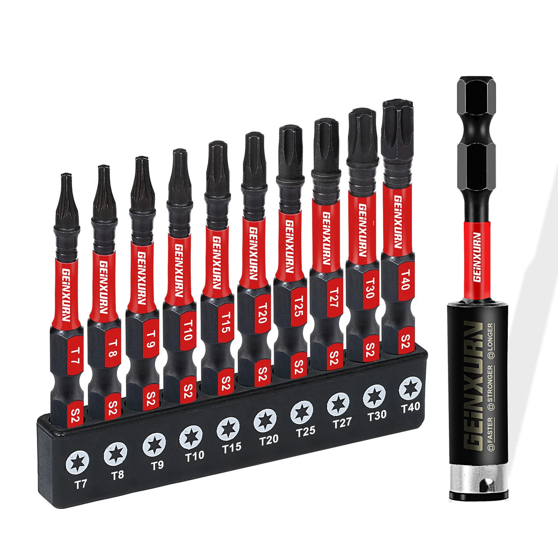 T7-T40 Torx Screwdriver Bit Set,Impact Tough Magnetic S2 Alloy Steel Star Bit with Base