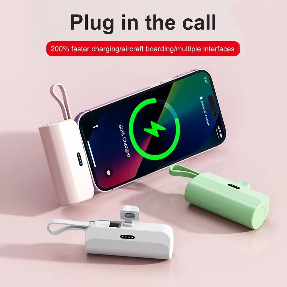 Mini Power Bank 30000mAh Built in Cable 2 in 1 Power Bank Battery Portable Charger for IPhone Samsung Xiaomi Spare Power Bank