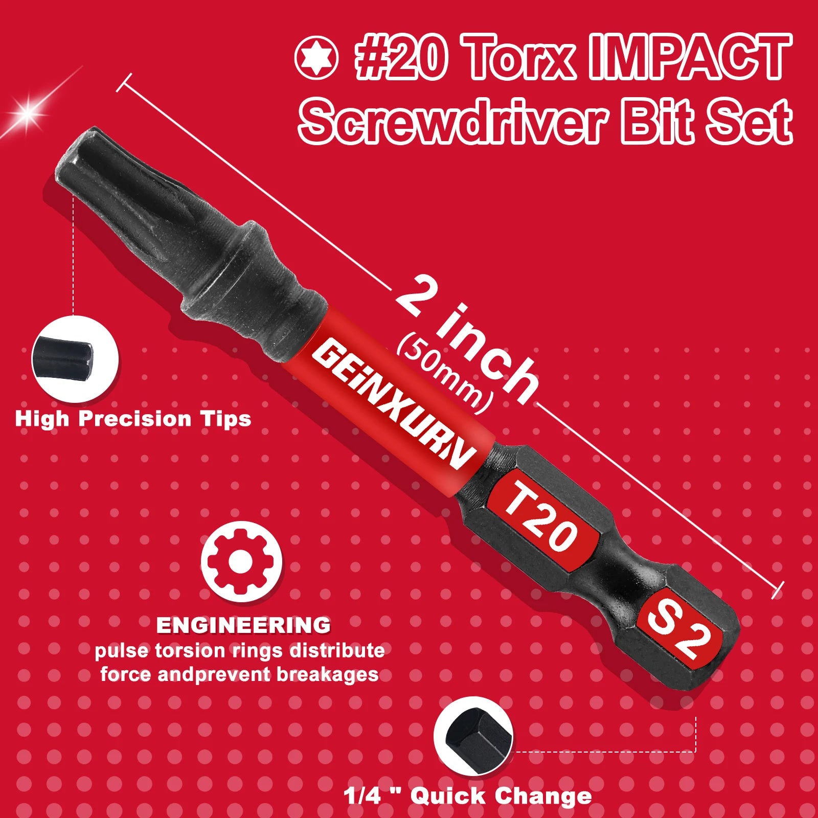 T7-T40 Torx Screwdriver Bit Set,Impact Tough Magnetic S2 Alloy Steel Star Bit with Base