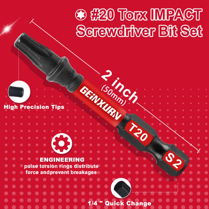 T7-T40 Torx Screwdriver Bit Set,Impact Tough Magnetic S2 Alloy Steel Star Bit with Base