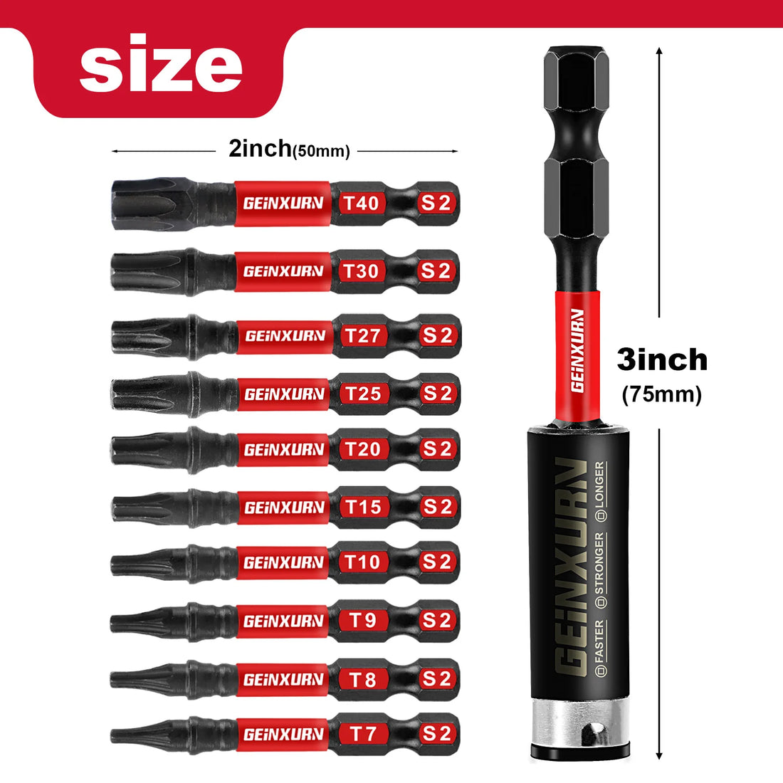 T7-T40 Torx Screwdriver Bit Set,Impact Tough Magnetic S2 Alloy Steel Star Bit with Base
