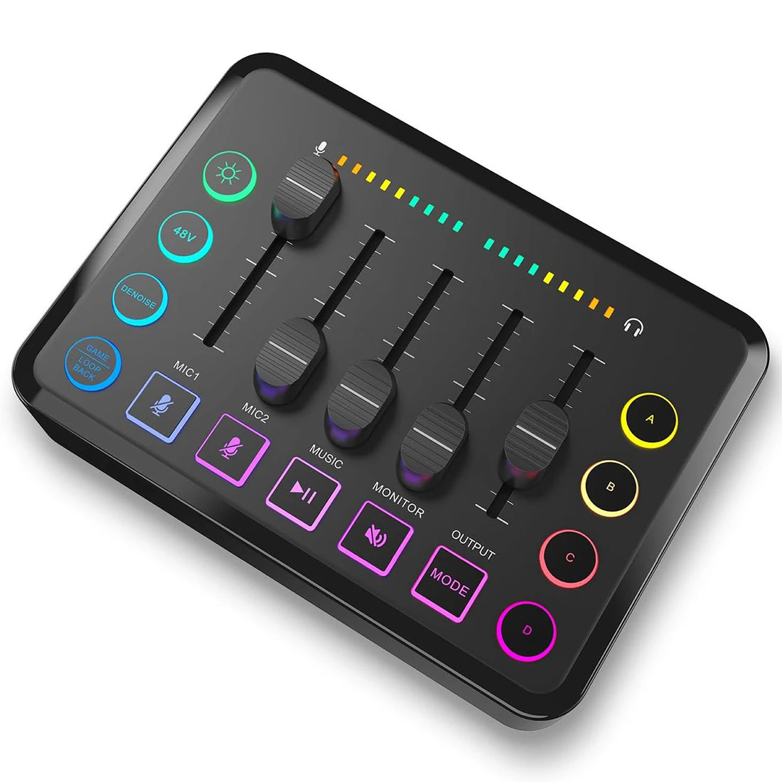 Gaming Audio Mixer,Rechargeable Audio Interface RGB Mixer with XLR Microphone Interface,48V Phantom Power,for Podcast/Recording