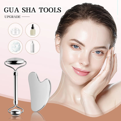 304 Stainless Steel Facial Roller Metal Gua Sha Facial Tools Set Face Body Treatment Lymphatic Drainage, Facial Tension, Durable