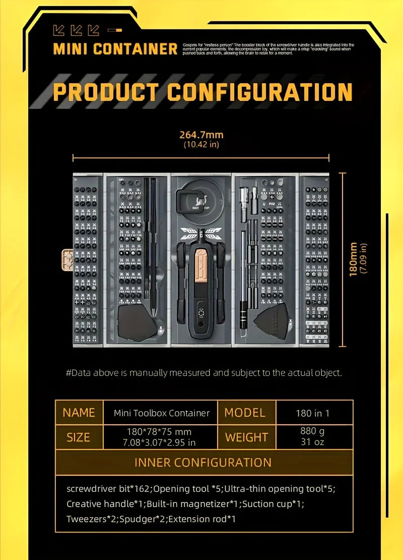 180 in 1 Precision Multifunctional Screwdriver Set, Magnetic Phillips Bits, Mobile iPhone &amp; PC &amp; Glasses Manual Repair Tool Kit