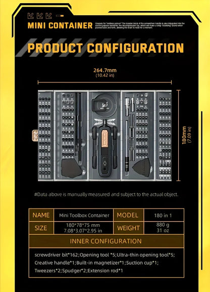 180 in 1 Precision Multifunctional Screwdriver Set, Magnetic Phillips Bits, Mobile iPhone &amp; PC &amp; Glasses Manual Repair Tool Kit