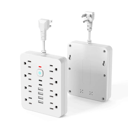 Power strip Surge protection and control switches. 8 AC power outlets and 6 USB ports (2 TYPE-C ports) in a short-cord design.