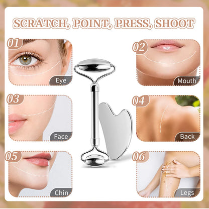 304 Stainless Steel Facial Roller Metal Gua Sha Facial Tools Set Face Body Treatment Lymphatic Drainage, Facial Tension, Durable