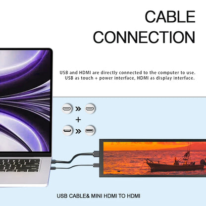 LESOWN 1920x480 IPS 8.8 inch Stretched Bar LCD Monitor Touch Portable Widescreen Strip Display for Laptop Win 10 11 Raspberry Pi