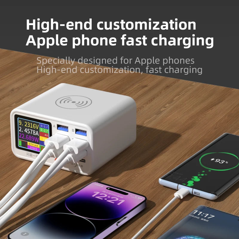 Multi functional 8-port USB Wireless Fast Charging Station Visual Current Detection Charger For Mobile Phone iPad Flash Charging