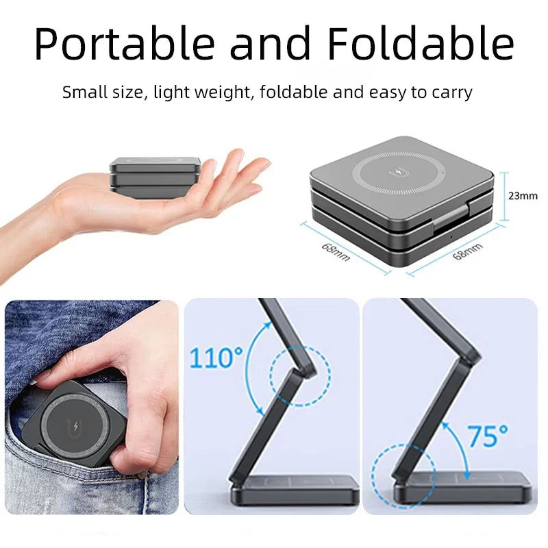 3 In 1 Magnetic Wireless Charger Stand Pad For iPhone 15 14 13 Pro Max AirPods 3 2 IWatch Foldable Fast Charging Dock Station