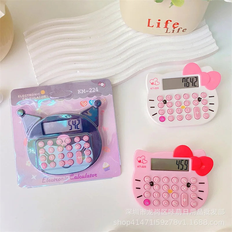 Sanrio Kawayi Hello Kitty Cute Kuromi Calculator Cartoon Cat Head Counting Portable Mini Computer Student Stationery Supplies