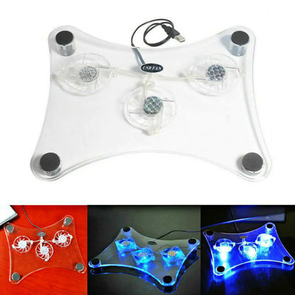 3-Fan USB Cooler Cooling Pad Stand with LED Light for Laptop