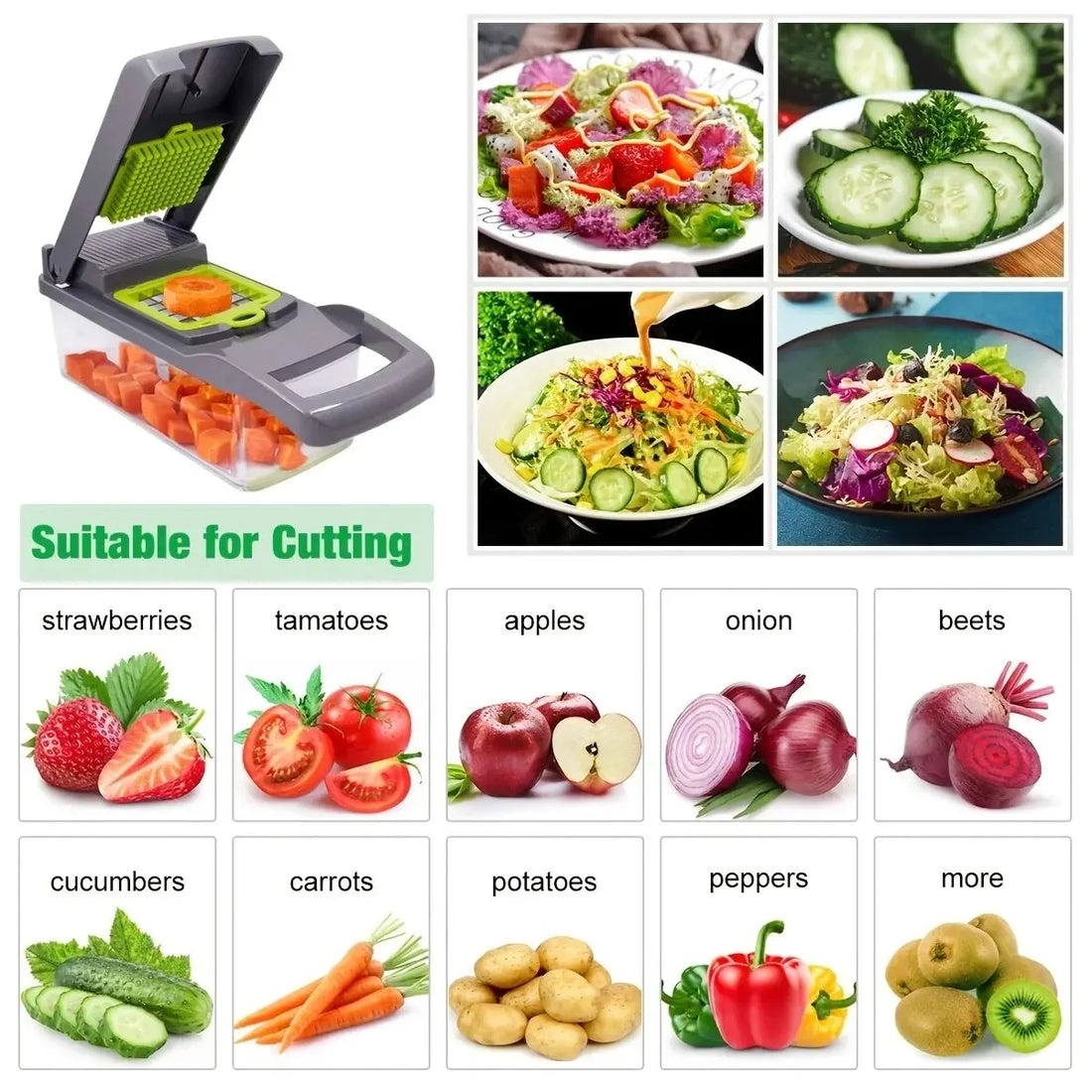 Multifunctional Vegetable Chopper Handle Food Grate Food Chopper Vegetable Slicer Dicer Cut 14/16 in 1 Kitchen Items Cocina