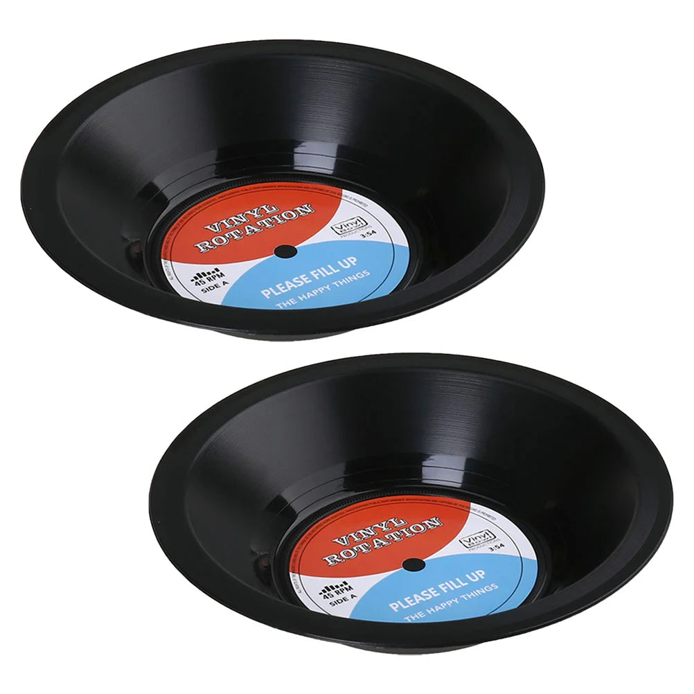 2 Pcs Vinyl Record Bowl Snacks Container Tray Popcorn Containers for Kids Fruit Dish Travel