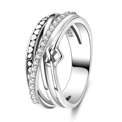 Rings For Women 925 Silver Sparkling Zircon Minimalist Geometric Star X Rings Romantic Wedding Engagement Valentine Jewelry Gift