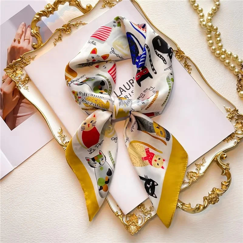 SIMPLEJEWEL 70cm Silk Square Scarf Women Satin Bandana Print Scarves Head Band Fashion Lady Hair Shawl Wrap Neckerchief Hijab