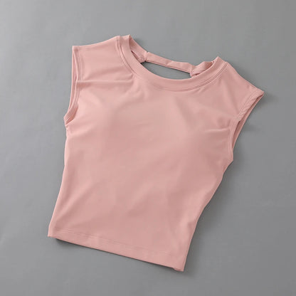 Sexy short backless fixed chest pad sports T-shirt vest women&